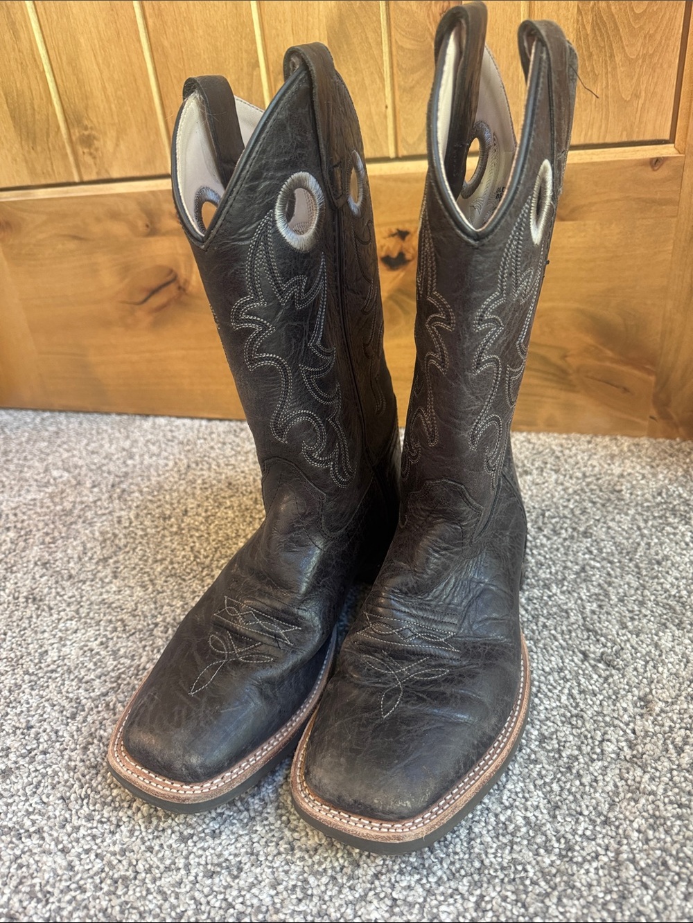 Old West Kids Charcoal Leather Western Pull-On Boots